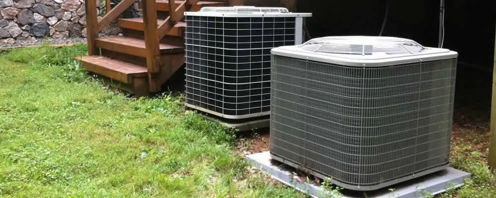 Heat pump installation and service units outside a home in Hoboken, NJ